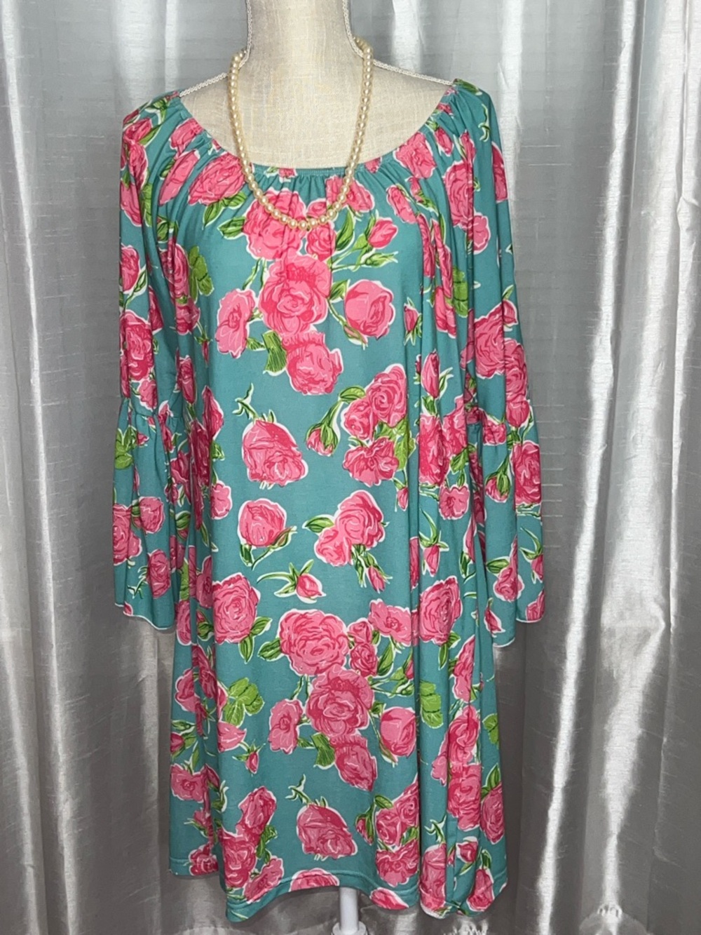 Simply Southern Teal Dress with Pink Rose Print